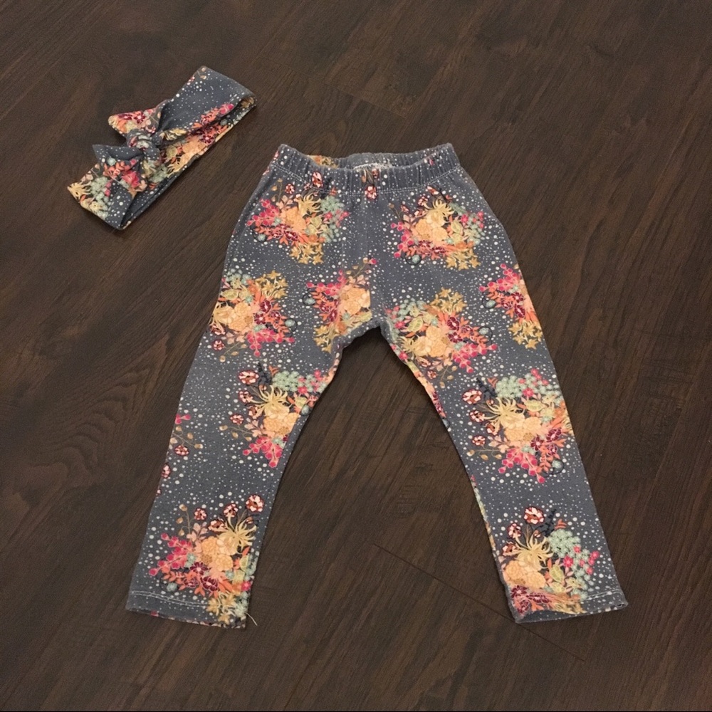 9-12 month size girl leggings with headband
